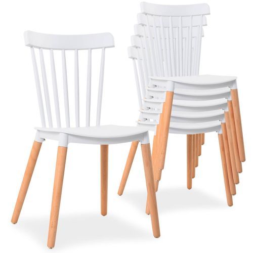 Chaise polypropylène blanc pieds bois clair Boop - Lot de 6 - Photo n°2; ?>