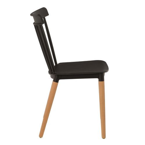 Chaise polypropylène noir et pieds bois naturel Welly - Photo n°2; ?>