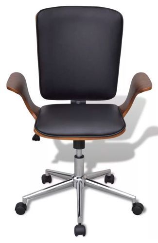 Chaise rotative avec accoudoirs similicuir bois et métal chromé noir Mikonel - Photo n°2; ?>