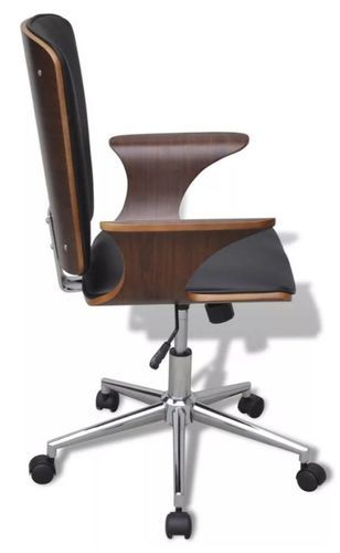 Chaise rotative avec accoudoirs similicuir bois et métal chromé noir Mikonel - Photo n°3; ?>