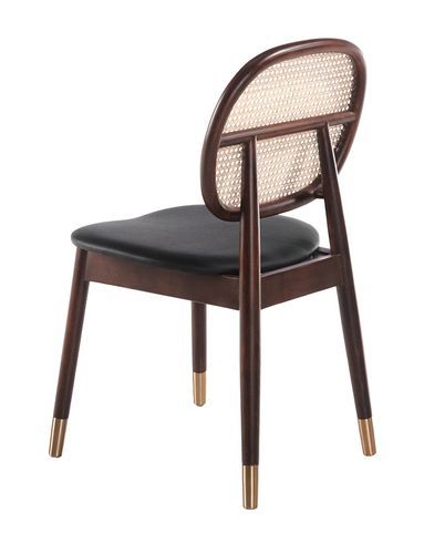 Chaise rotin simili cuir noir et bois de frêne Lola - Lot de 2 - Photo n°3; ?>