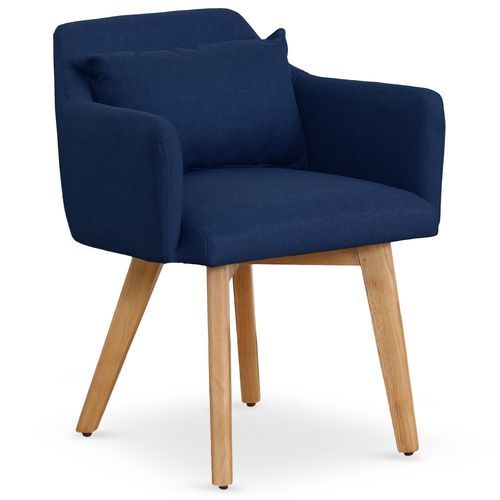 Chaise scandinave avec accoudoir tissu bleu Kendi - Lot de 2 - Photo n°2; ?>