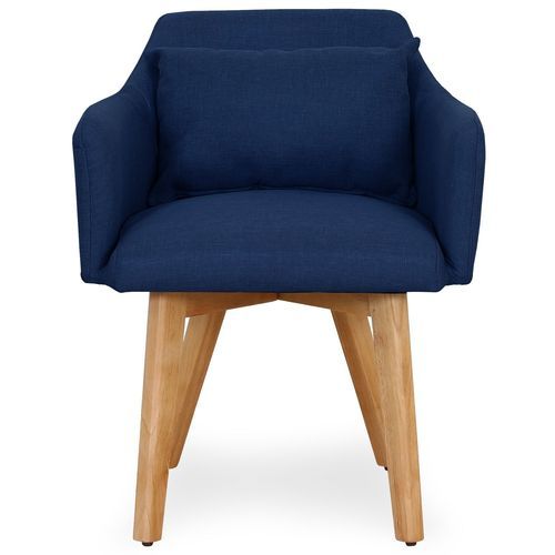Chaise scandinave avec accoudoir tissu bleu Kendi - Lot de 2 - Photo n°3; ?>