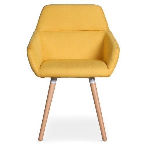 Chaise scandinave avec accoudoirs bois naturel et tissu jaune Walter - Photo n°3; ?>