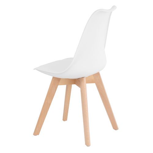Chaise scandinave blanc avec coussin simili cuir et pieds hêtre naturel Karena - Photo n°2; ?>