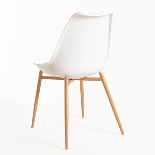 Chaise scandinave blanche avec coussin simili cuir blanc et pieds bois naturel Keny - Photo n°3; ?>