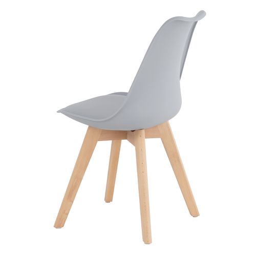 Chaise scandinave gris avec coussin simili cuir et pieds hêtre naturel Karena - Photo n°2; ?>