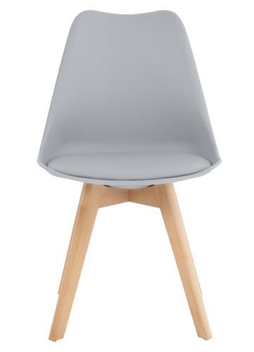 Chaise scandinave gris avec coussin simili cuir et pieds hêtre naturel Karena - Photo n°3; ?>