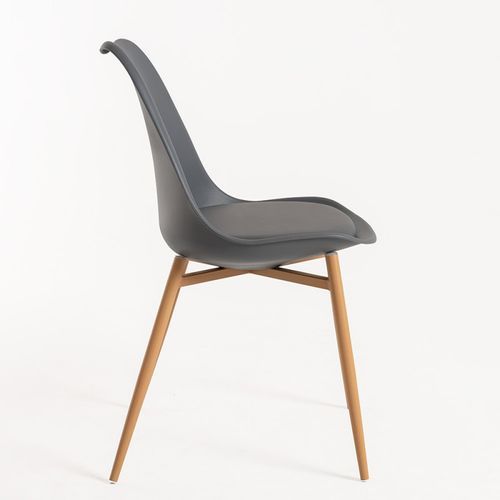 Chaise scandinave grise avec coussin simili cuir gris et pieds bois naturel Keny - Photo n°2; ?>