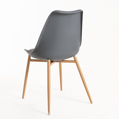 Chaise scandinave grise avec coussin simili cuir gris et pieds bois naturel Keny - Photo n°3; ?>