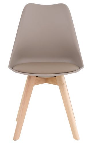 Chaise scandinave moka avec coussin simili cuir et pieds hêtre naturel Karena - Photo n°3; ?>