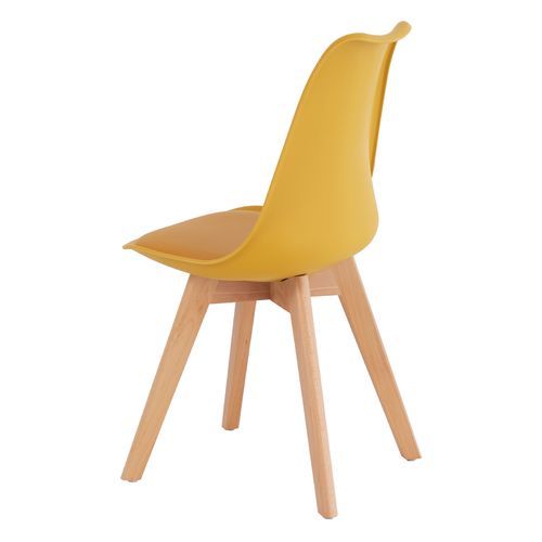 Chaise scandinave moutarde avec coussin simili cuir et pieds hêtre naturel Karena - Photo n°2; ?>
