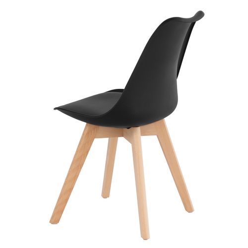 Chaise scandinave noir avec coussin simili cuir et pieds hêtre naturel Karena - Photo n°2; ?>