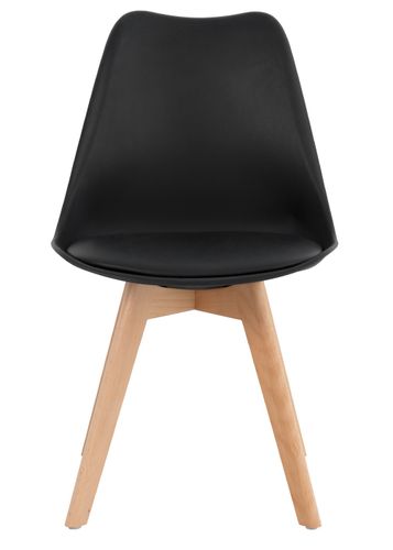 Chaise scandinave noir avec coussin simili cuir et pieds hêtre naturel Karena - Photo n°3; ?>