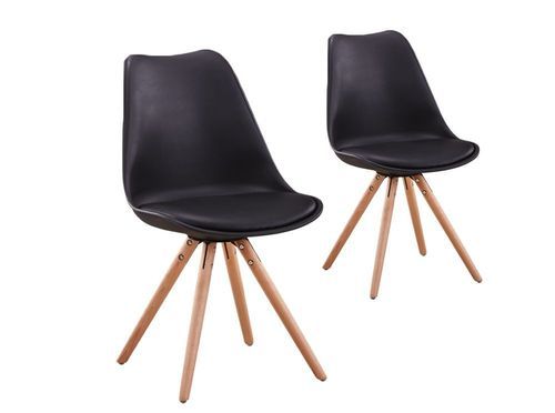 Chaise scandinave noire assise coussin simili cuir Norda - Lot de 2 - Photo n°2; ?>