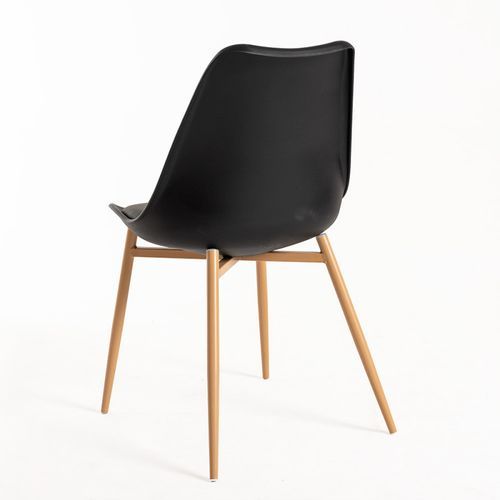 Chaise scandinave noire avec coussin simili cuir noir et pieds bois naturel Keny - Photo n°3; ?>