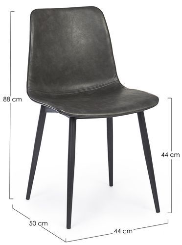 Chaise simili cuir anthracite et pieds acier Kyra - Lot de 2 - Photo n°3; ?>