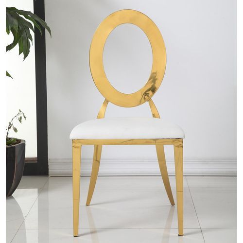 Chaise simili cuir blanc et métal doré Darnel - Lot de 2 - Photo n°2; ?>