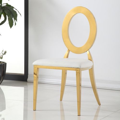 Chaise simili cuir blanc et métal doré Darnel - Lot de 2 - Photo n°3; ?>