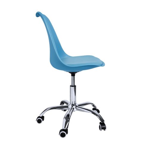 Chaise simili cuir bleu sur pied central chromé Loky - Photo n°2; ?>