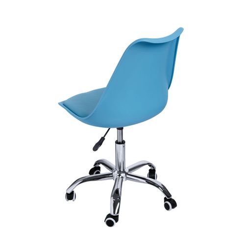 Chaise simili cuir bleu sur pied central chromé Loky - Photo n°3; ?>