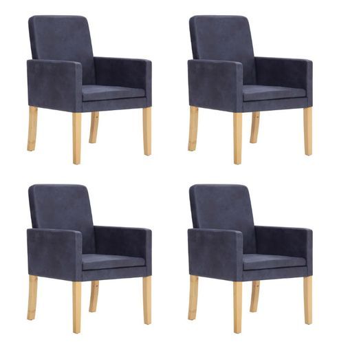 Chaise simili cuir gris et bois clair Creamy - Lot de 4 - Photo n°2; ?>
