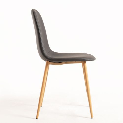 Chaise simili cuir gris et pieds métal effet bois naturel Kuza - Lot de 2 - Photo n°2; ?>