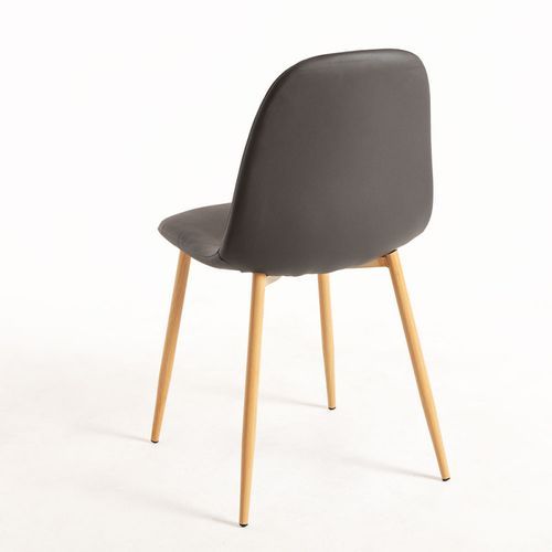 Chaise simili cuir gris et pieds métal effet bois naturel Kuza - Lot de 2 - Photo n°3; ?>