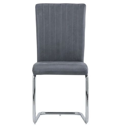 Chaise simili cuir gris suède et pieds métal Nitra - Lot de 2 - Photo n°3; ?>