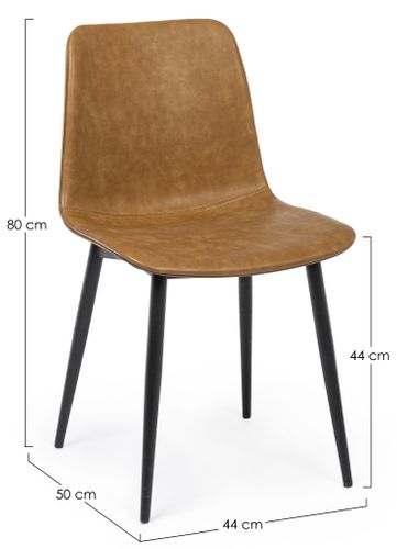 Chaise simili cuir marron clair et pieds acier Kyra - Lot de 2 - Photo n°3; ?>