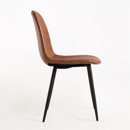 Chaise simili cuir marron clair et pieds acier noir Kuza - Lot de 2 - Photo n°2; ?>