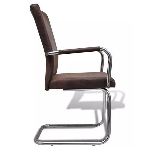 Chaise simili cuir marron et métal chromé Bea - Lot de 2 - Photo n°3; ?>