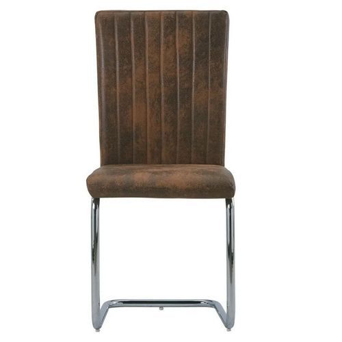 Chaise simili cuir marron suède et pieds métal Nitra - Lot de 2 - Photo n°2; ?>
