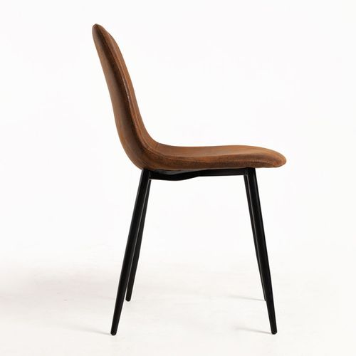 Chaise simili cuir marron vintage et pieds acier noir Kuza - Lot de 2 - Photo n°2; ?>