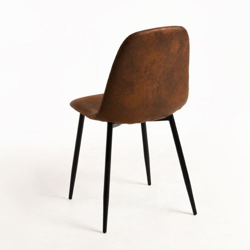 Chaise simili cuir marron vintage et pieds acier noir Kuza - Lot de 2 - Photo n°3; ?>