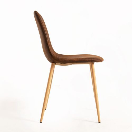 Chaise simili cuir marron vintage et pieds métal effet bois naturel Kuza - Lot de 2 - Photo n°2; ?>