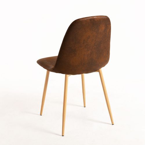 Chaise simili cuir marron vintage et pieds métal effet bois naturel Kuza - Lot de 2 - Photo n°3; ?>