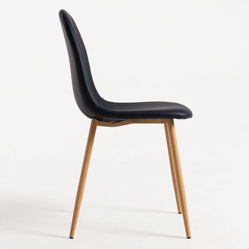 Chaise simili cuir noir et pieds métal effet bois naturel Kuza - Lot de 2 - Photo n°2; ?>
