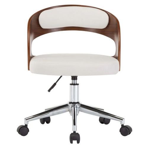 Chaise sur roulettes simili cuir blanc et bois foncé Esinn - Photo n°2; ?>