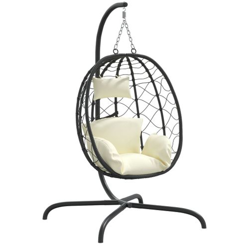 Chaise suspendue en forme d'œuf avec coussin blanc crème - Photo n°2; ?>