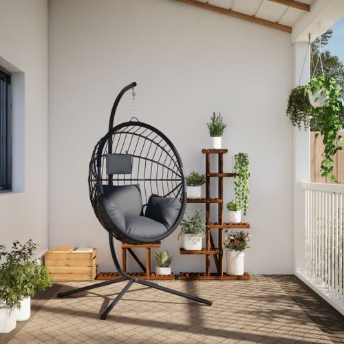 Chaise suspendue en forme d'œuf avec support anthracite - Photo n°3; ?>