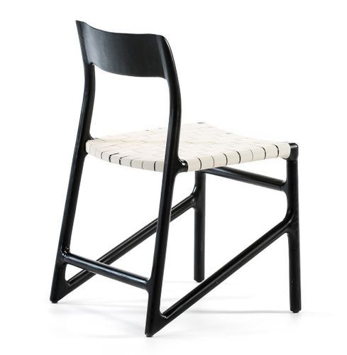 Chaise tissu blanc et pieds frêne massif noir Feriu - Photo n°3; ?>