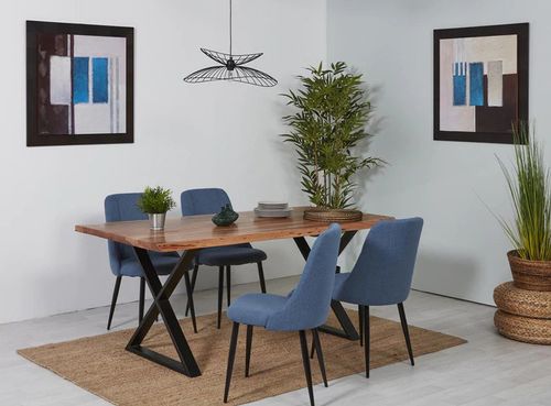 Chaise tissu bleu et pieds métal noir Ayane - Lot de 2 - Photo n°2; ?>