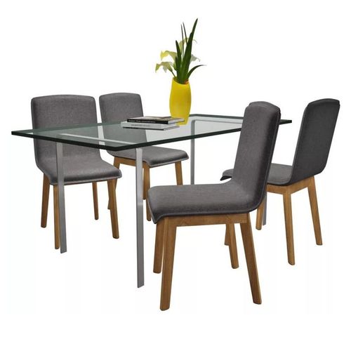 Chaise tissu gris clair et pieds chêne massif Cheer - Lot de 2 - Photo n°3; ?>