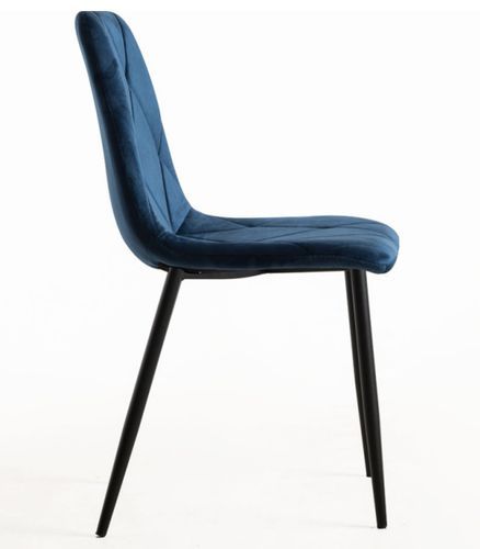 Chaise velours bleu azur et pieds métal noir Ariel - Lot de 2 - Photo n°2; ?>