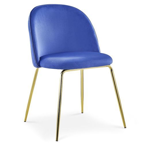 Chaise velours bleu et pieds métal doré Alexa - Lot de 2 - Photo n°2; ?>