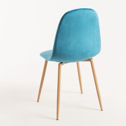 Chaise velours bleu turquoise et pieds métal effet bois naturel Kuza - Lot de 2 - Photo n°3; ?>