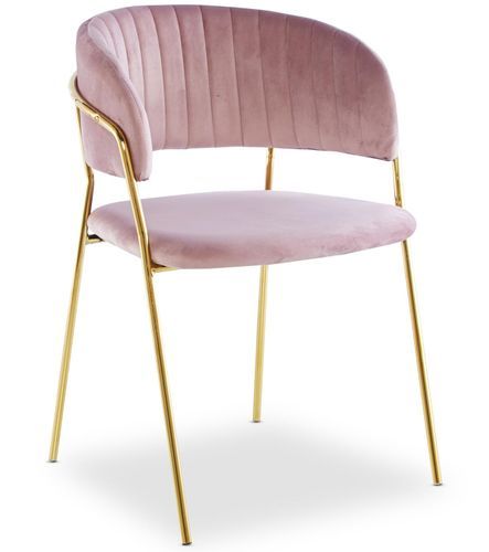 Chaise velours rose et pieds métal doré Aba - Lot de 4 - Photo n°2; ?>