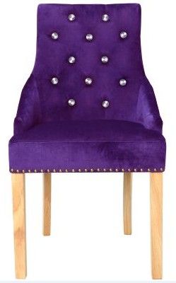 Chaise velours violet et pieds chêne massif Raven - Lot de 4 - Photo n°3; ?>