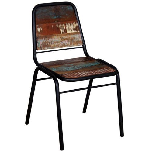 Chaise vintage bois recyclé massif et métal noir Vosa - Lot de 6 - Photo n°3; ?>